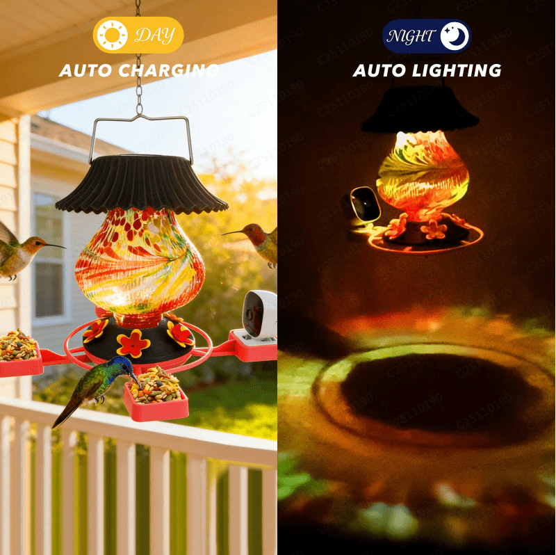 Hummingbird Feeder with Camera Solar Powered 1080P-, Automatically Identifies Species of Bird, Auto Recording, Leak-Proof Ant & Bee Proof Outdoor Hanging Feeder, for Bird Lovers
