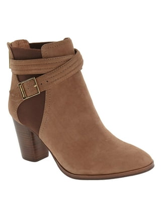 Louise et Cie Tandy Moto Round Toe Block Heel Ankle Boots BURNT