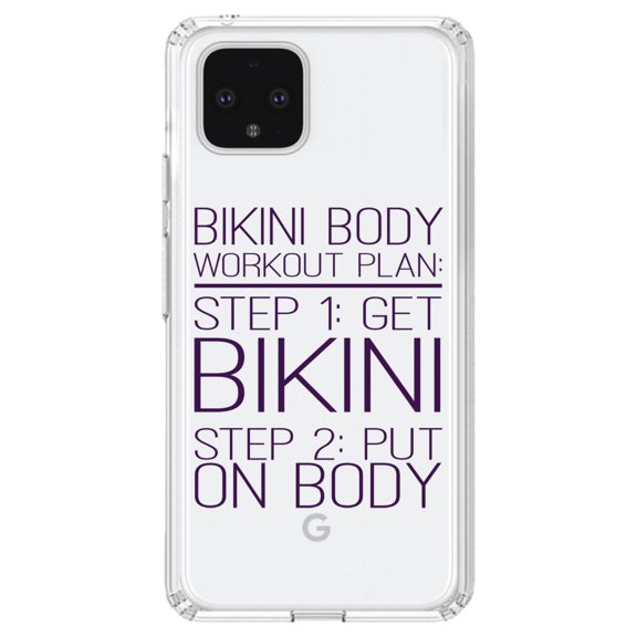 DistinctInk Clear Shockproof Hybrid Case for Google Pixel 4 (6.1" Screen) - TPU Bumper Acrylic Back Tempered Glass Screen Protector - Bikini Body Workout Plan Get Bikini Put On Body