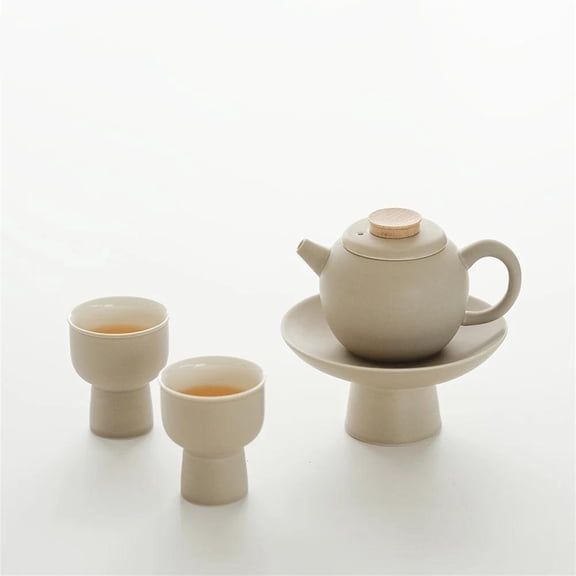 Light Brewing Ceramic Tea Set Fresh Cream Design Japanese Style Tea Cup Goblet Tray
