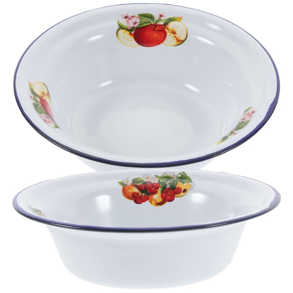 FRCOLOR 2pcs Enamel Bowls Large Retro Style for Cooking and Baking
