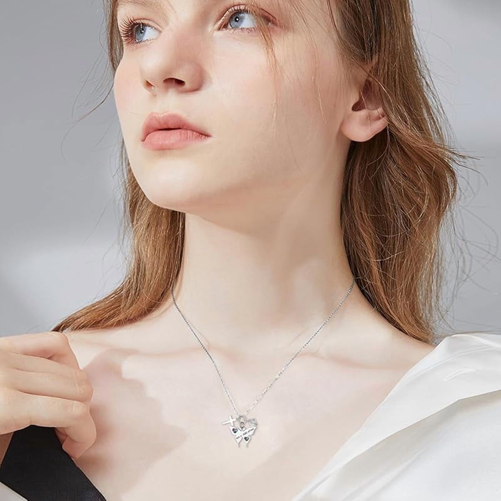SISGEM 925 Sterling Silver Cross Butterfly Necklace Baptism Communion Birthday Conformation Gifts for Daughter Granddaughter Niece with 12 Birthstones