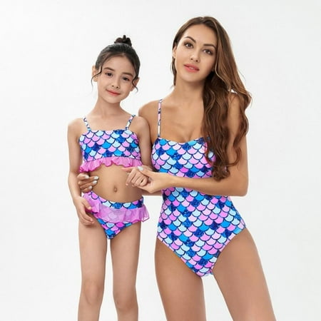 

Family Matching One-Piece Swimswear Mother Daughter Bikini Swimsuits Set Kids Printed Pattern Bathing Suits