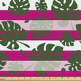 thumbnail image 1 of Exotic Fabric by the Yard Upholstery, Creative Pattern of Big Leaves on a Horizontally Striped Background, Decorative Fabric for DIY and Home Accents, Magenta Hunter Green by Ambesonne, 1 of 5