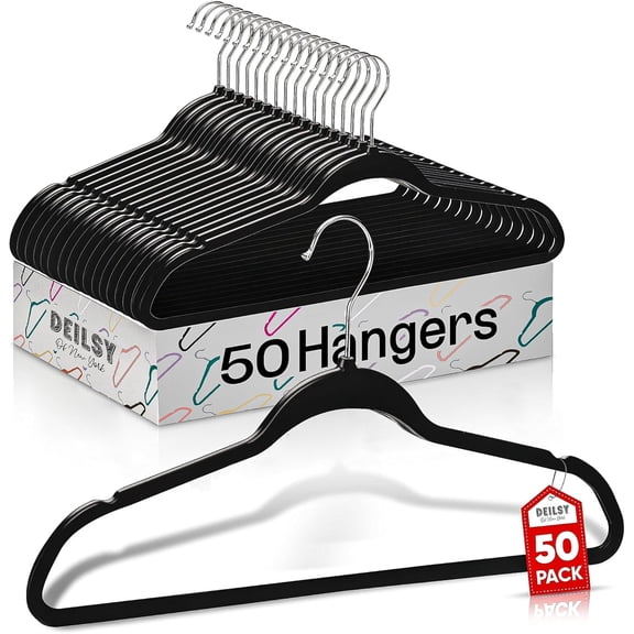 DEILSY Black Hangers 50 Pack - Thin slim Space Saving, Plastic Hangers, Non Velvet Plastic hanger for Closet Organization Hanger for clothes adult