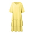 thumbnail image 4 of Vestido informal de manga corta y cuello redondo liso para mujer: doble capa con abertura, corte holgado, para el día a día, fiestas y ocasiones elegantes, 4 of 7
