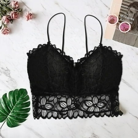 

SHUDAGENG Women Vest Crop Lace Wire Bra Lingerie Sexy V-Neck Underwear Camisole S-XL Black