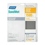 1 Pc, Norton Sandwet 11 In. L X 9 In. W 1500 Grit Aluminum Oxide Waterproof Sandpaper 5 Pk