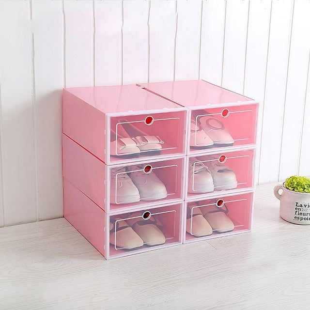 Storage Shoes Box Womens Mens Shoe Storage Box Plastic Foldable Stackable Shoe Container Clear Closet Shelf Shoe Organizer-Six Pack