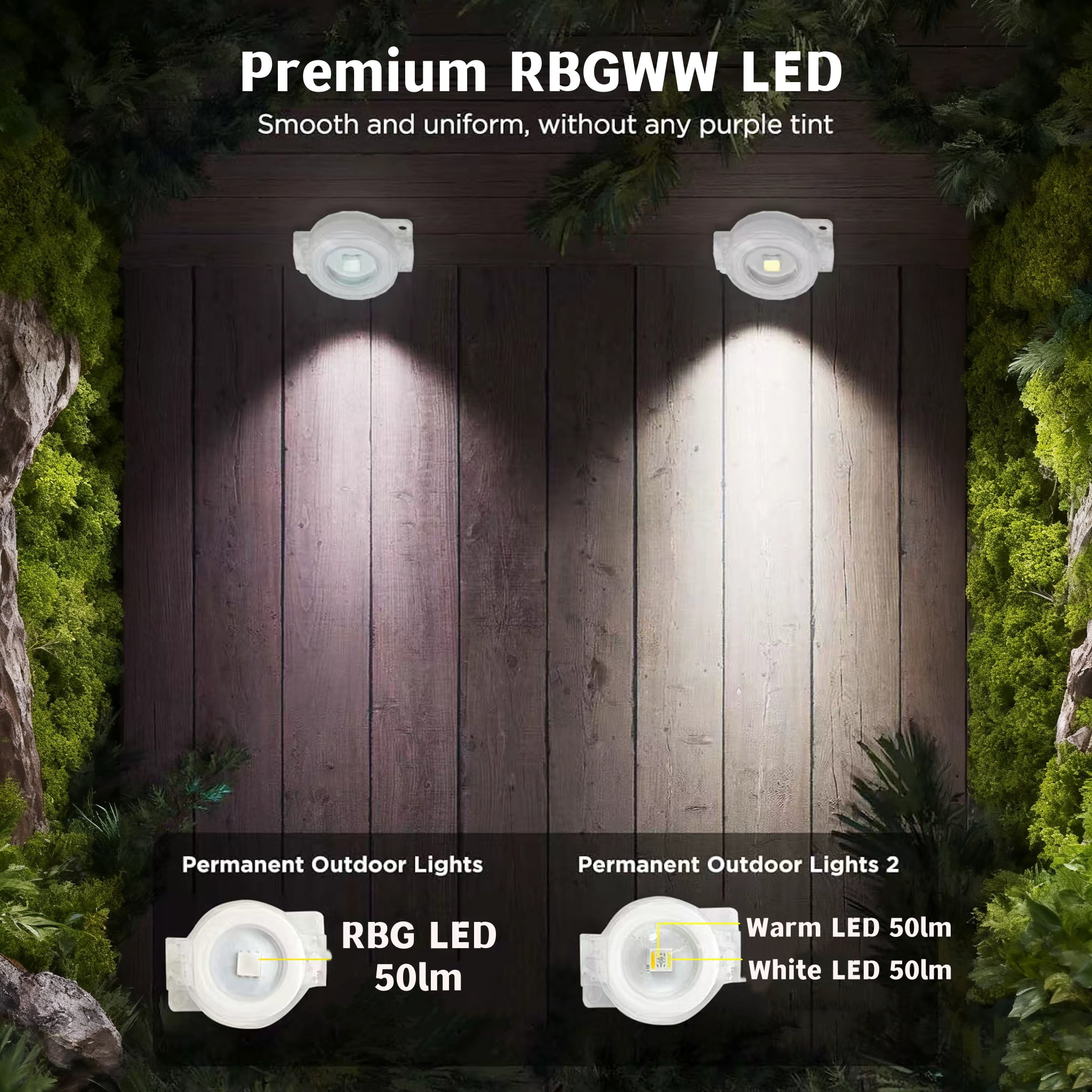 Permanent Outdoor Lights 100ft, RGBWW with IC Smart LED with 60 LED Lights, 50LM, IP68 Waterproof, App & Remote Control for Halloween Christmas Decor, Daily Lighting, Work with Alexa, Google