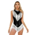 thumbnail image 4 of TTAO Women's Shiny Metallic Sequins Tassel Jazz Latin Dance Leotard Sleeveless Fringed Bodysuit Outfit Black L, 4 of 7