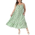 thumbnail image 2 of Agnes Orinda Women's Plus Size Easter Sundress Boho Print Dress Spaghetti Strap Swing Flowy Beach Summer Vacation Maxi Dresses with Pocket 2X Green, 2 of 6