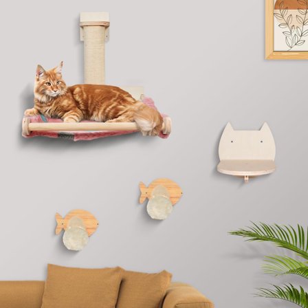 TONY HOBY Cat Wall Shelves, Cat Scratching Post, Wall Cat Hammock, Cat Wall Steps Indoor Playground (4 Pcs)