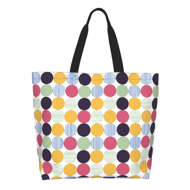 Fotbe Polka Dot Bolsa Tote Estética de Lona con Estampado para Mujer - Bolsa Reutilizable de Hombro Casual para Vacaciones, Compras, Trabajo y Gimnasio