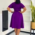 thumbnail image 2 of AURA Womens V Neck A Line Midi Dress Tie Strap Detail Short Sleeve High Waist Elegant Summer Work Dress with Zipper, 2 of 10