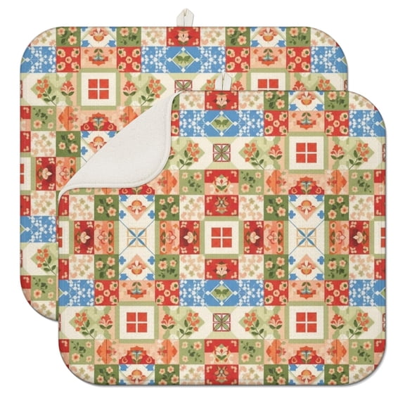 Pioneer Flower Floral Print Pattern Kitchen Dish Drying Mat 1 Pack, Ultra Absorbent Microfiber Drainer Mat, 16"x18"