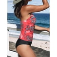thumbnail image 4 of Mycoco Women's Halter Tankini Top Open Back V Neck Swim Top Tummy Control Bathing Suit Red Floral US10, 4 of 6