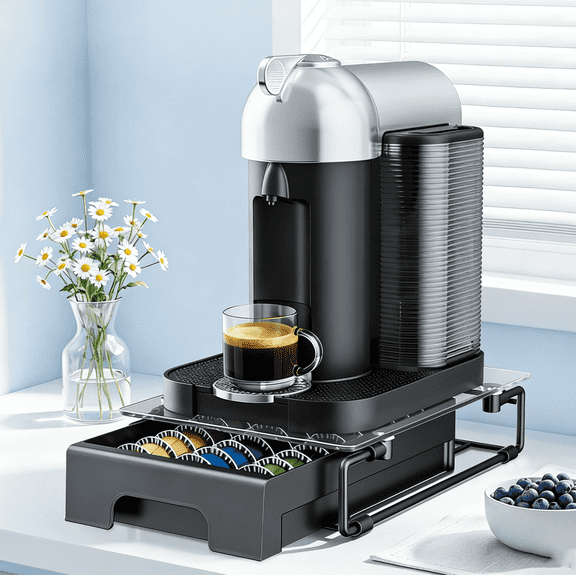 Everie Crystal Tempered Glass Coffee Pod Drawer Compatible with Nespresso Vertuo Capsules, Holds 21 to 30 Pods