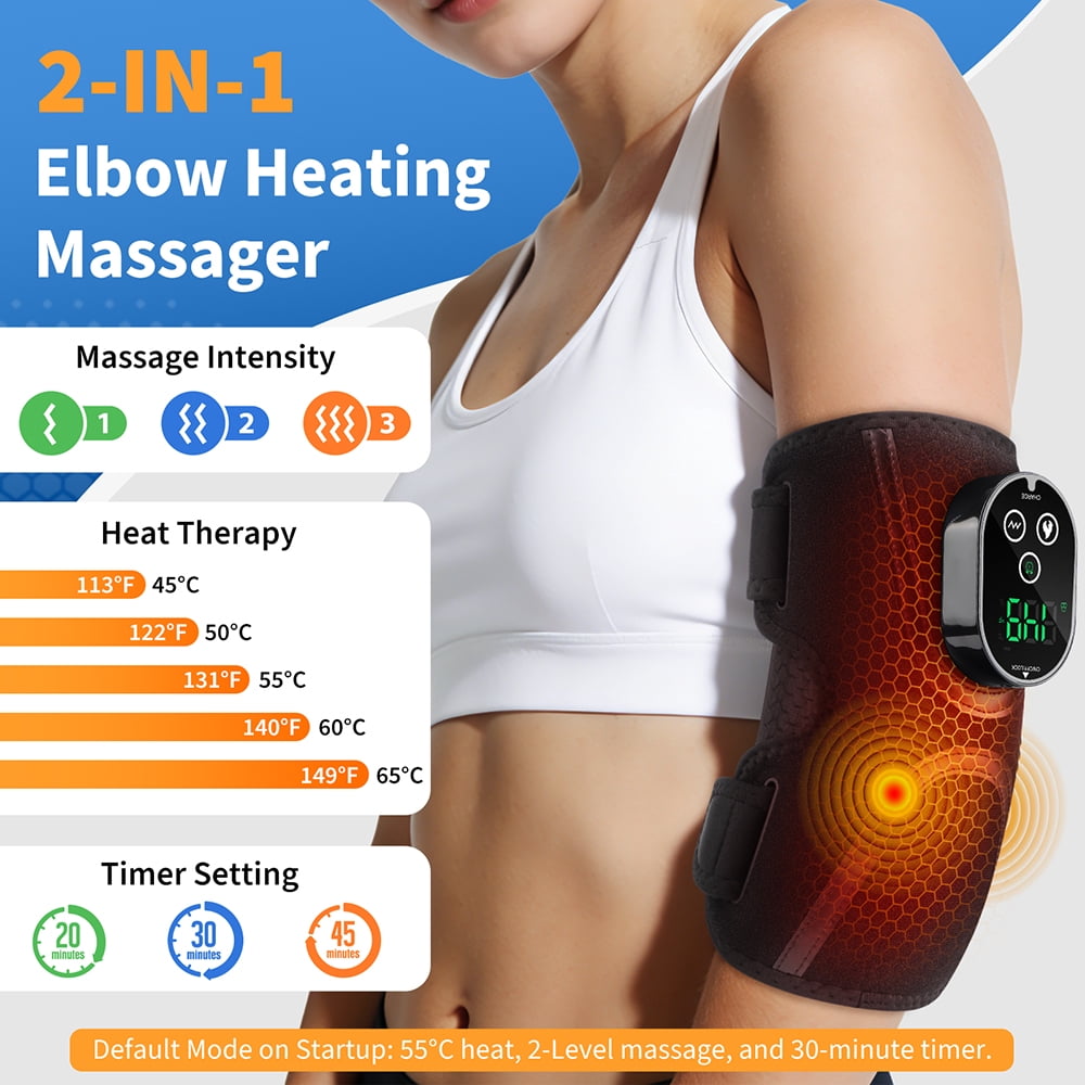 Cordless Elbow Heating Pad for Elbow Relief,  Heated Massage Elbow Brace with 3000mAh Battery, 5 Heat Levels and 3 Vibration, Heating Pad for Joint  Arm Relief