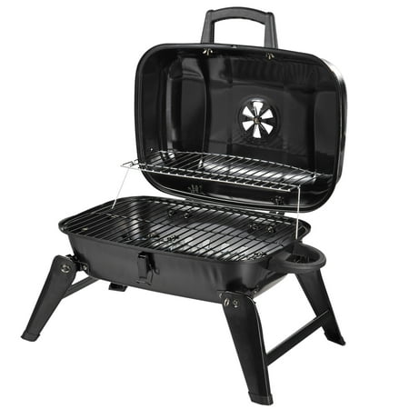 Outsunny 14” Iron Porcelain Portable Folding Outdoor Tabletop Charcoal Barbecue Grill
