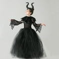 thumbnail image 6 of IBTOM CASTLE Kids Girls Witch Costume Handmade Knitted Tulle Dress with Horns Headband Halloween Carnival Cosplay Dress up Outfits 6-7 Years Black 4pcs, 6 of 8