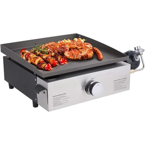 Gas Grill,Flat Top Grill Station for Kitchen,Camping,,Tabletop -Stainless Steel BBQ Griddle with Knobs & ,17inch