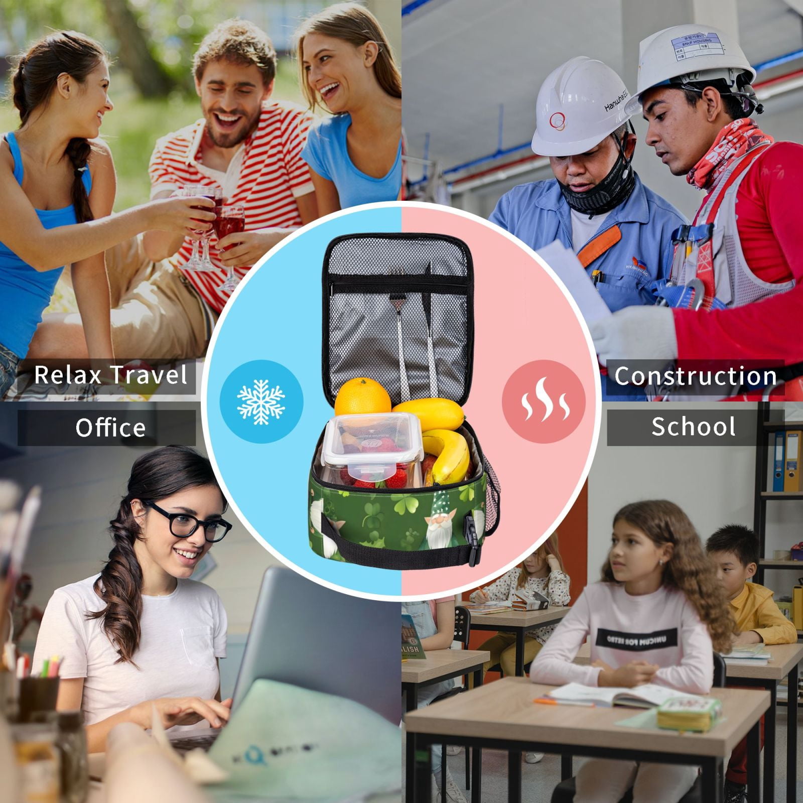 Lunch Bag For Women Men Insulated Portable Lunch Box Bento Box Office Picnic Travel Cooler Bag Saint Patrick'S Day Gnome