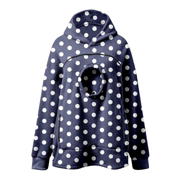 Polka Dot Pet Carrier Hoodie, Teddy Dog Pocket Sweatshirt with Head Window for Women