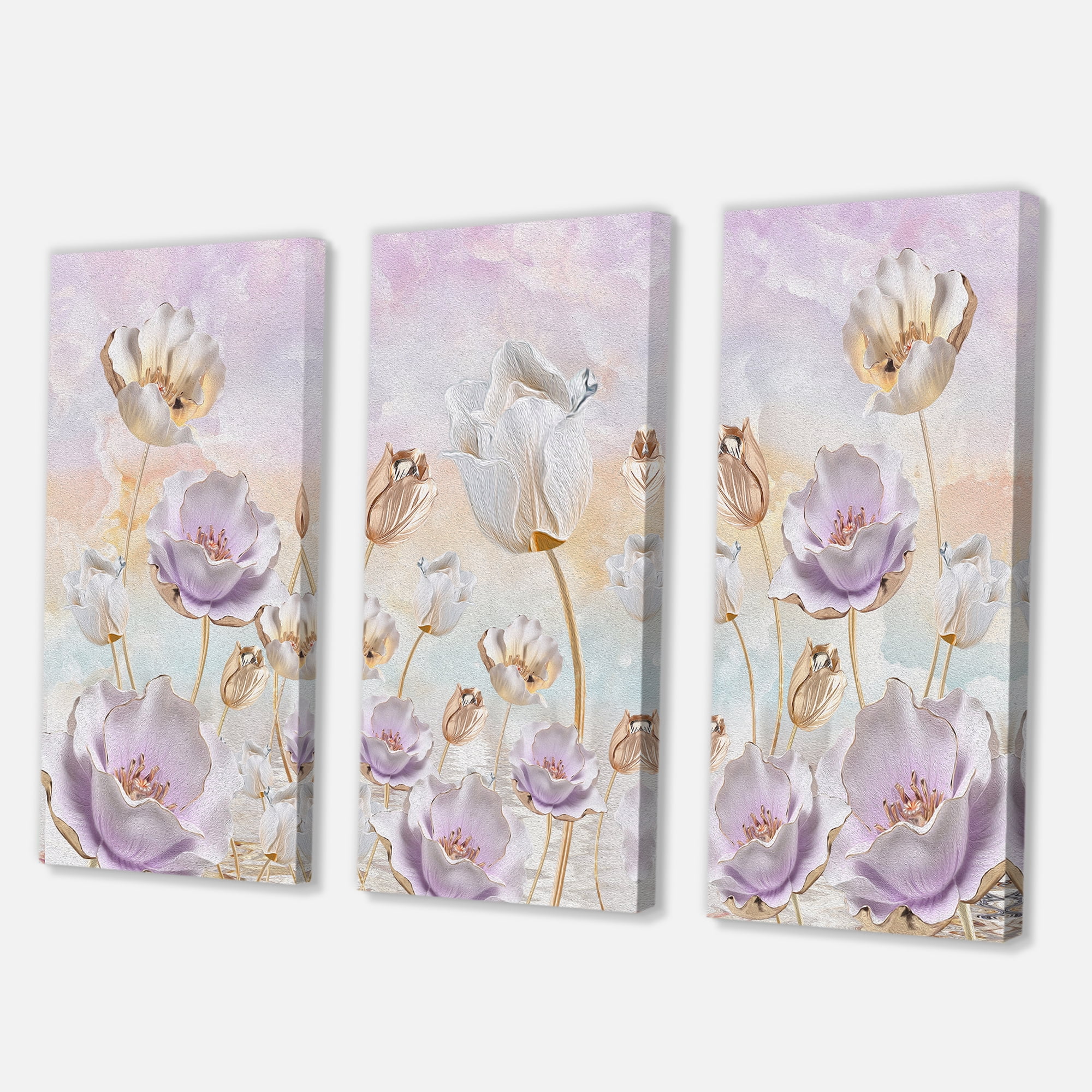Designart ' Blossoming Pastel Tones Flowers ' Traditional Canvas Wall Art Print