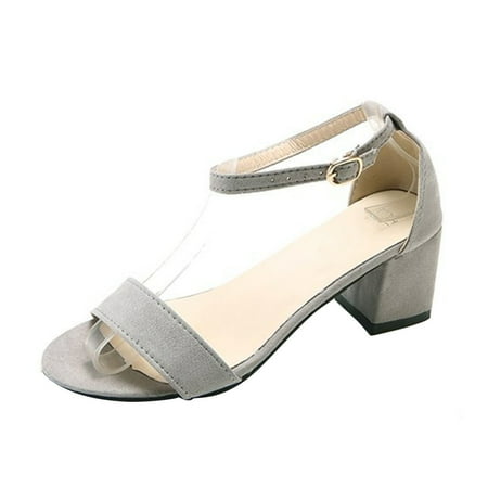 

Summer Low Heel Sandals Open Toe Ankle Strap PU Leather Design for Birthday Party Adult Ceremony 39 Gray