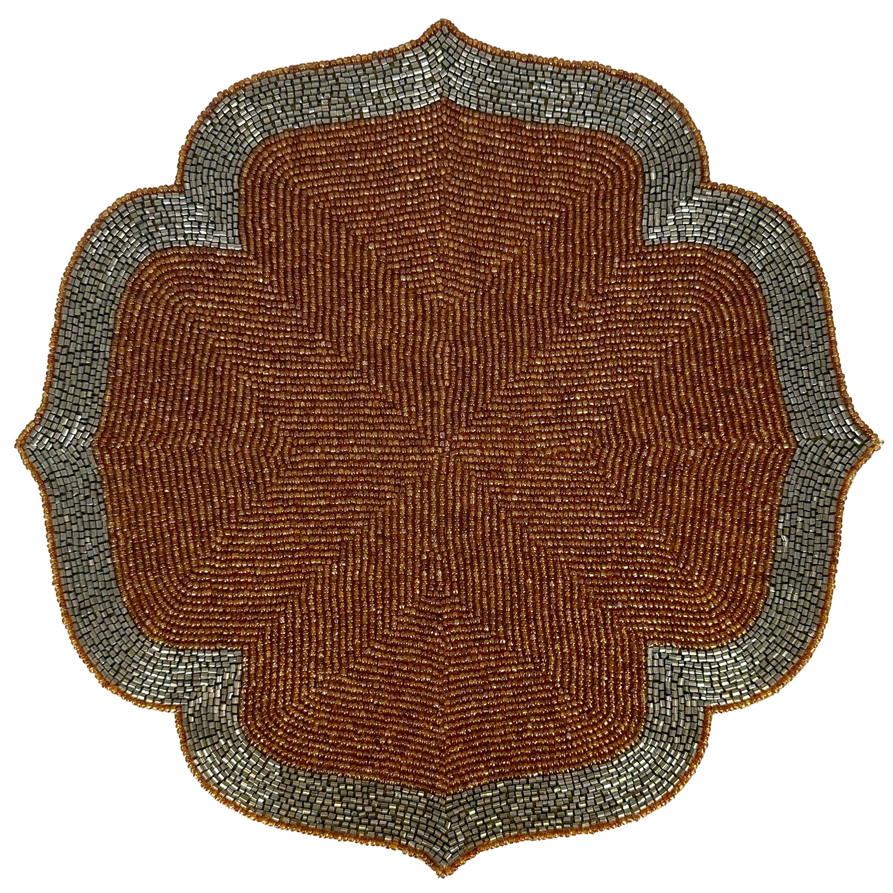 Decozen Burnt Orange and Silver Beaded Placemats for Dining Table - Set of 2-14 Inches for Kitchen Decor Scratch Heat Resistant Charger Durable Tablemats