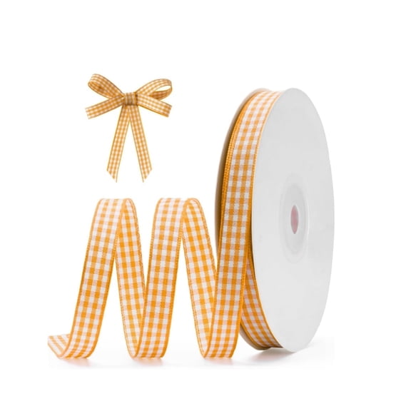 QZS Gingham Ribbon,1Pack Portable Spring Plaid Ribbon for Crafts,Orange and White Ornaments Gift Wrapping for Wreath Decoration,147.6Ft
