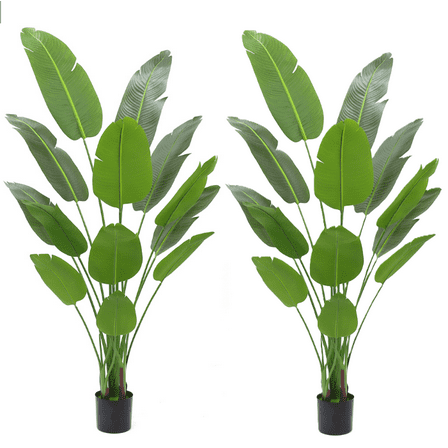 Artificial Plant 5.25Ft Fake Tropical Palm Tree with 10Trunks  Banana Leaf Trees in Pot for Home Indoor Outdoor Office Modern Decor Housewarming Gift（2Pcs）