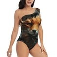 thumbnail image 3 of Rateoe Floral Fox Pattern Women One Piece Swimsuits Tummy Control One Shoulder Bathing Suits Ruffle Swimwear-Small, 3 of 6
