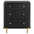 thumbnail image 2 of Fij Nightstand, 3 Drawers, USB Port, Golden Metal Legs, Knobs, Black Wood, 2 of 2