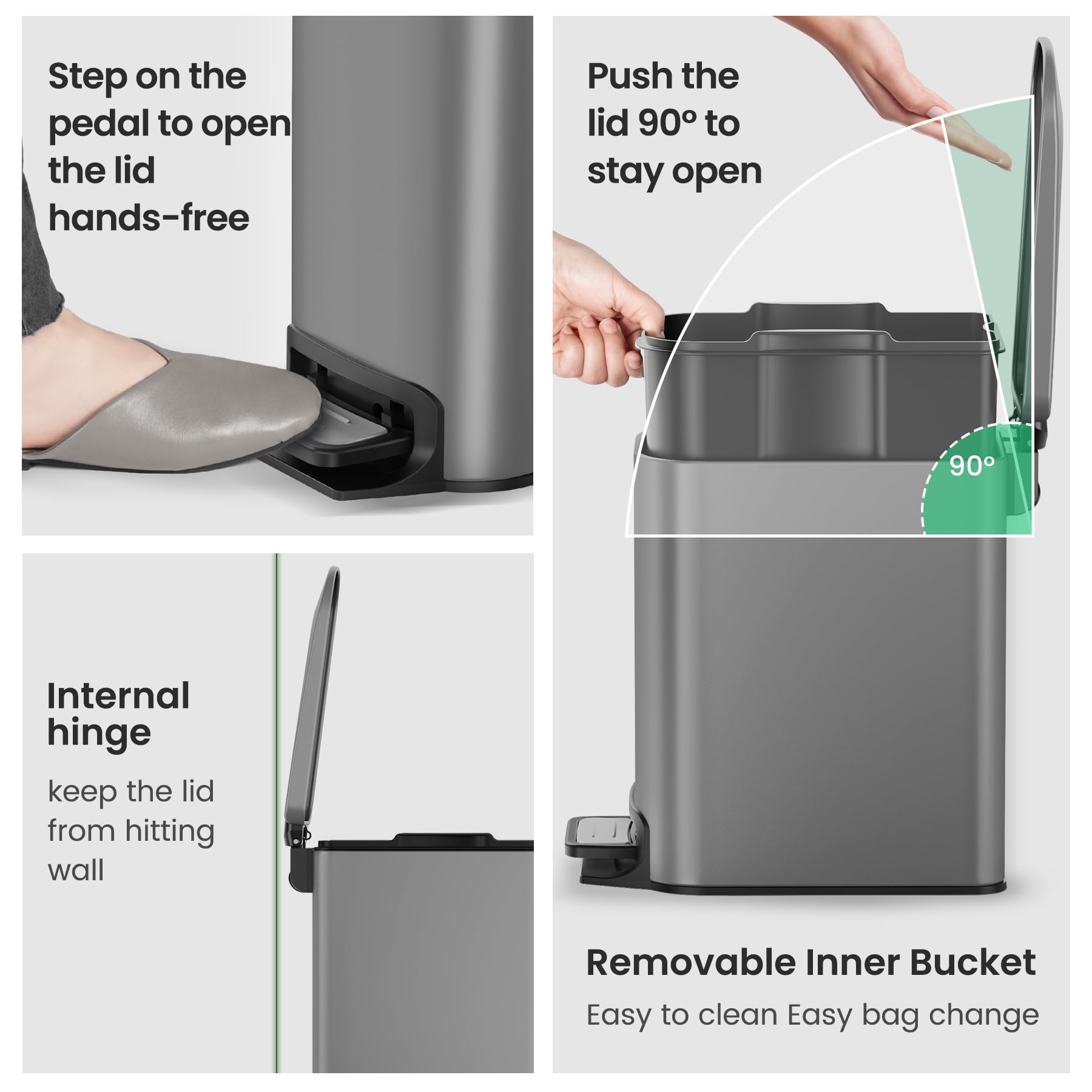Cesun 1.6 Gallon Small Bathroom Trash Can, Stainless Steel Garbage Bin with Lid, Gray