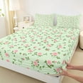thumbnail image 3 of Homewish Fashion Green Flower Twin Sheet Sets, Romantic Rustic Floral Twin Fitted Sheet, Teens Kids Girls Women Flat Sheet, Lightweight Room Decor, 3 Pieces, 3 of 7