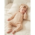 thumbnail image 5 of BemeyourBBs Preemie Baby Girl Spring Summer Fall Winter Clothes Baby Girl Newborn Hospital Going Home Outfit Ruffled Ribbed Romper Long Sleeve Floral Zipper Jumpsuit with Bowknot Headband, 5 of 9