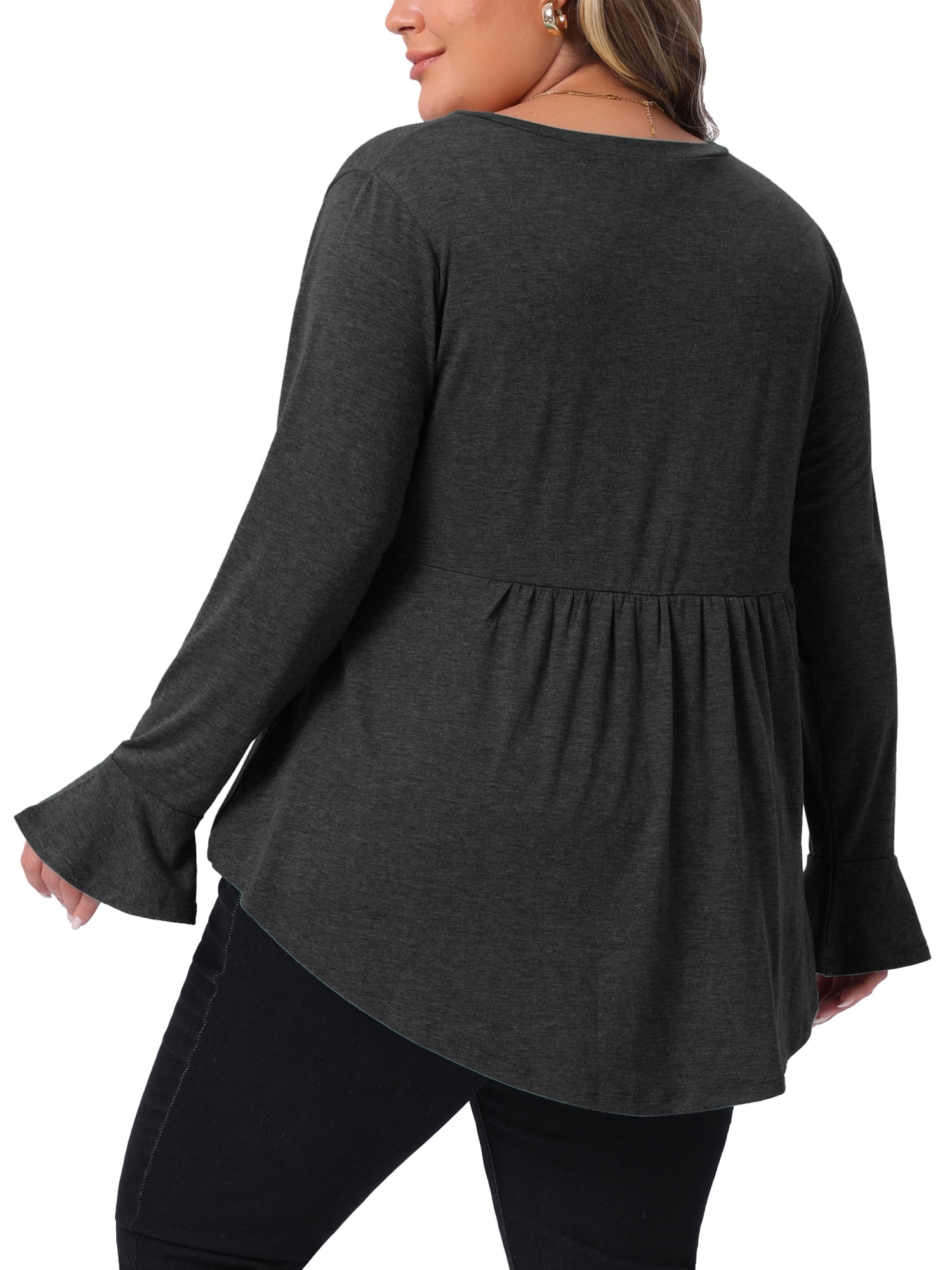 DARING DIVA Women's Plus Shirts Flared Sleeves Pullover Dressy Casual Peplum Tops 4X Black