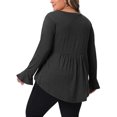 thumbnail image 3 of Agnes Orinda Women's Plus Size Tops Ruffle Sleeve Curved Hem Pleat Peplum V Neck Casual Tunic Blouses 3X Black, 3 of 5