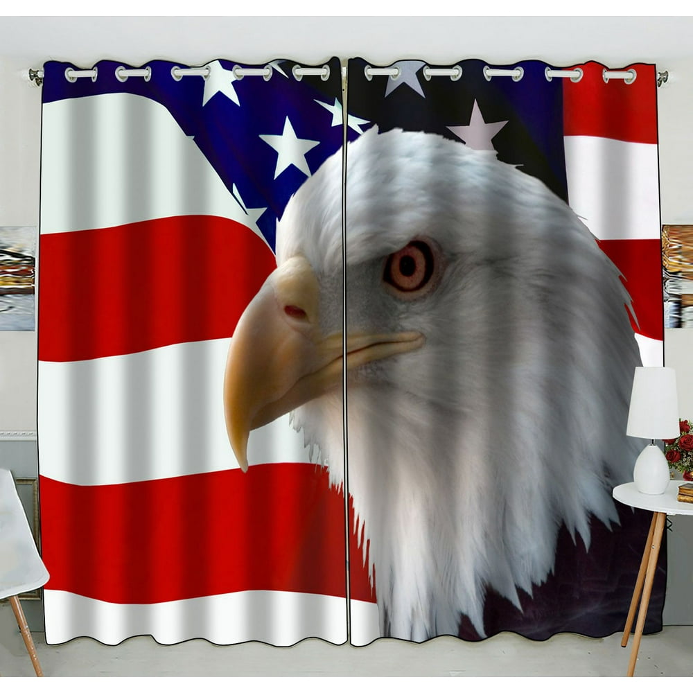 ZKGK Bald Eagle On American Flag Window Curtain Drapery/Panels/Treatment For Living Room Bedroom