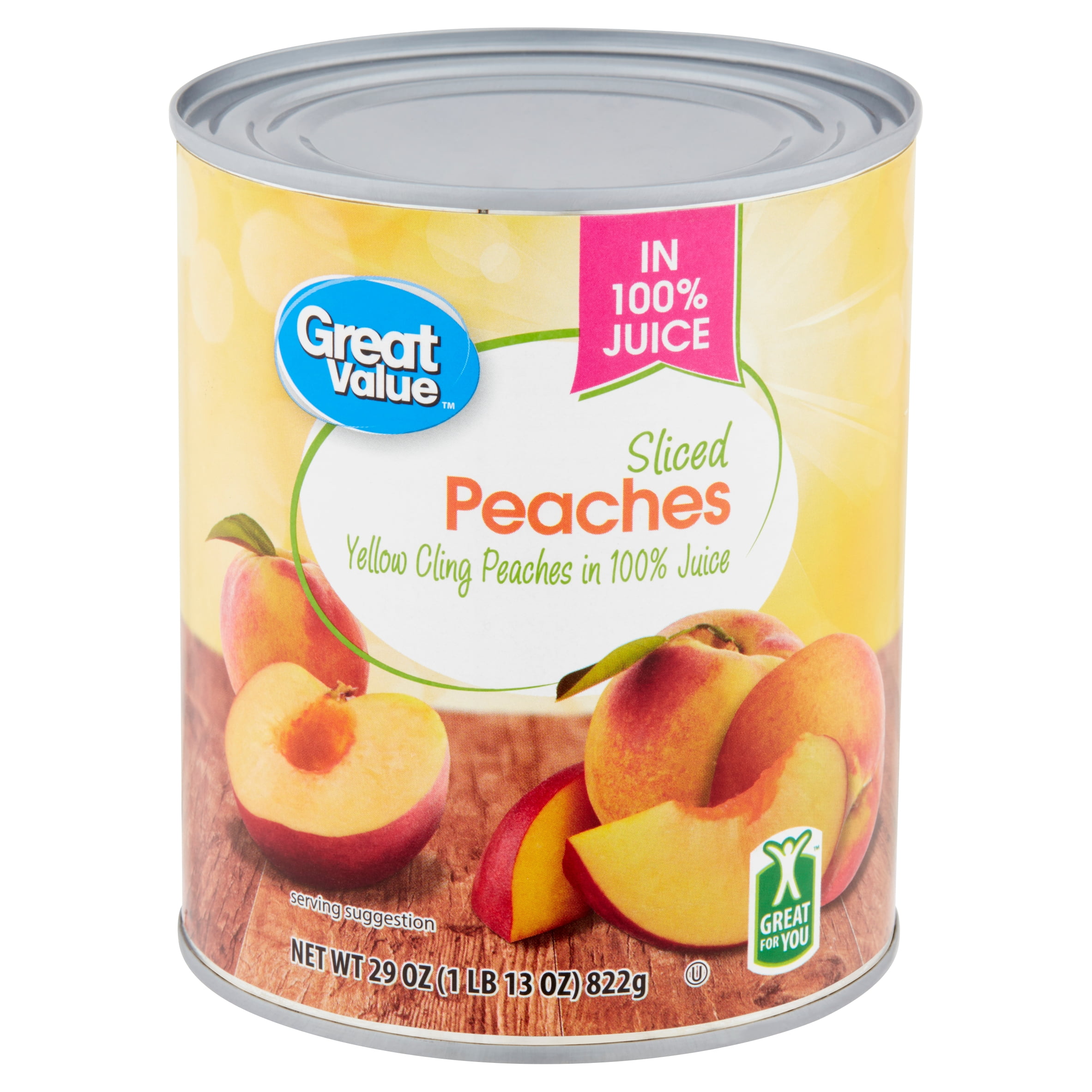 Great Value Sliced Peaches in 100 Juice, 29 oz