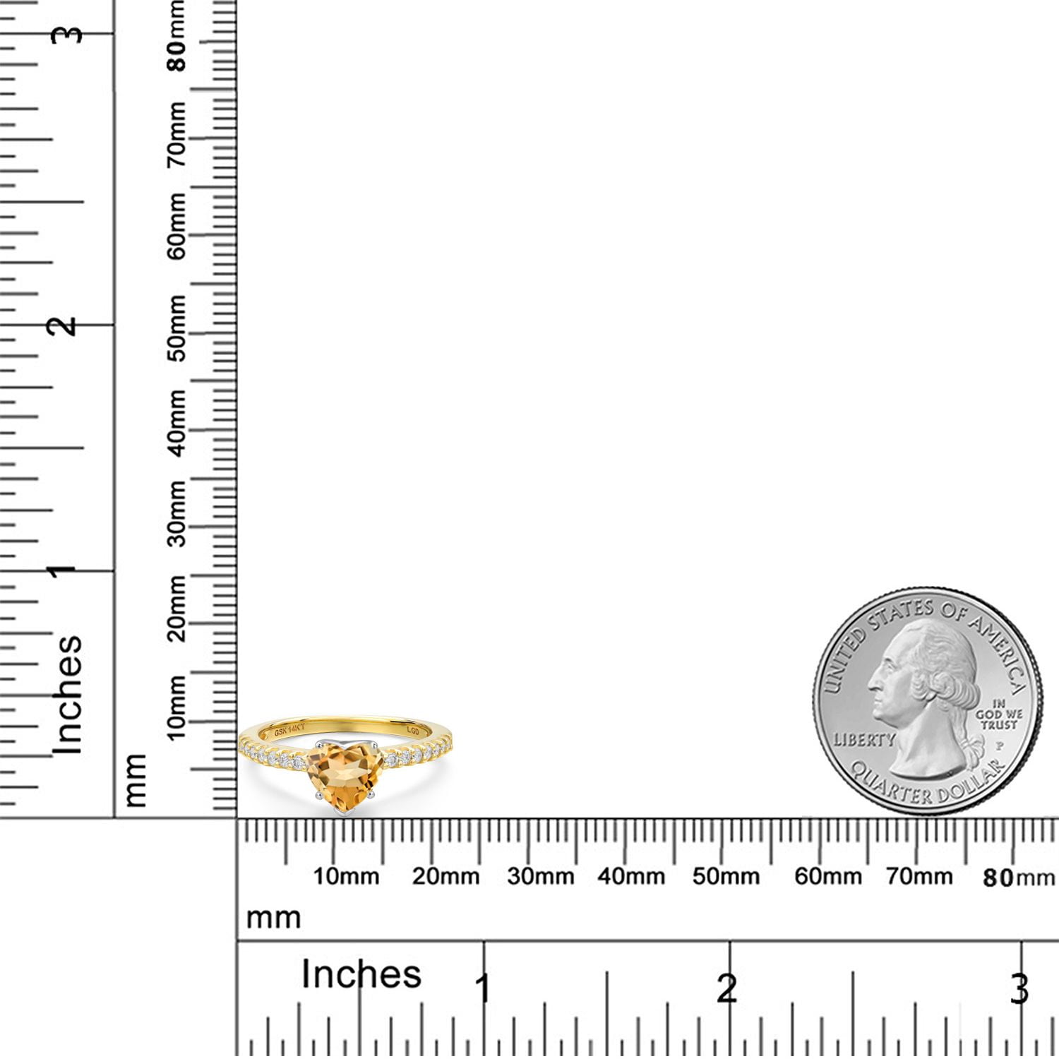 Gem Stone King 14K Two Tone Gold Yellow Citrine and Lab Grown Diamond Engagement Ring for Women | 1.56 Cttw | Heart Shape 8MM | Gemstone November Birthstone | Size 8
