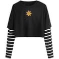 thumbnail image 1 of Women's Color Block Butterfly Print Striped Long Sleeve Crop Top T Shirt, 1 of 5
