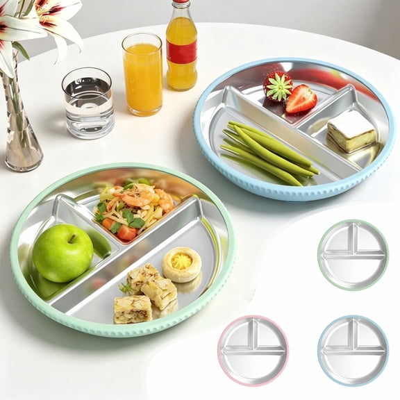 Txlpkdyx 304 Stainless Steel Divided Toddler Plate with Silicone Suction Base,Non-Slip Heat-Resistant Baby Food Tray