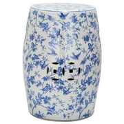 Angle View: Birds Garden Stool-Color:Blue Pattern