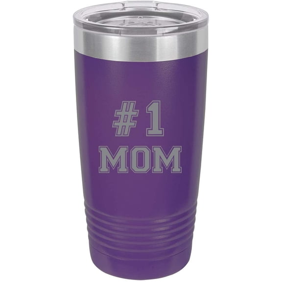 #1 Mom Stainless Steel Engraved Insulated Tumbler 20 Oz Travel Coffee Mug, Purple