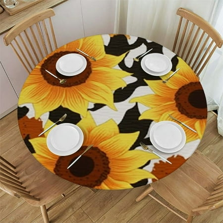 

Autua Sunflower Round Tablecloth Stain Resistant Washable Perfect for Indoor and Outdoor Dining Wedding Parties Waterproof Fabric 100% Polyester 31 -35
