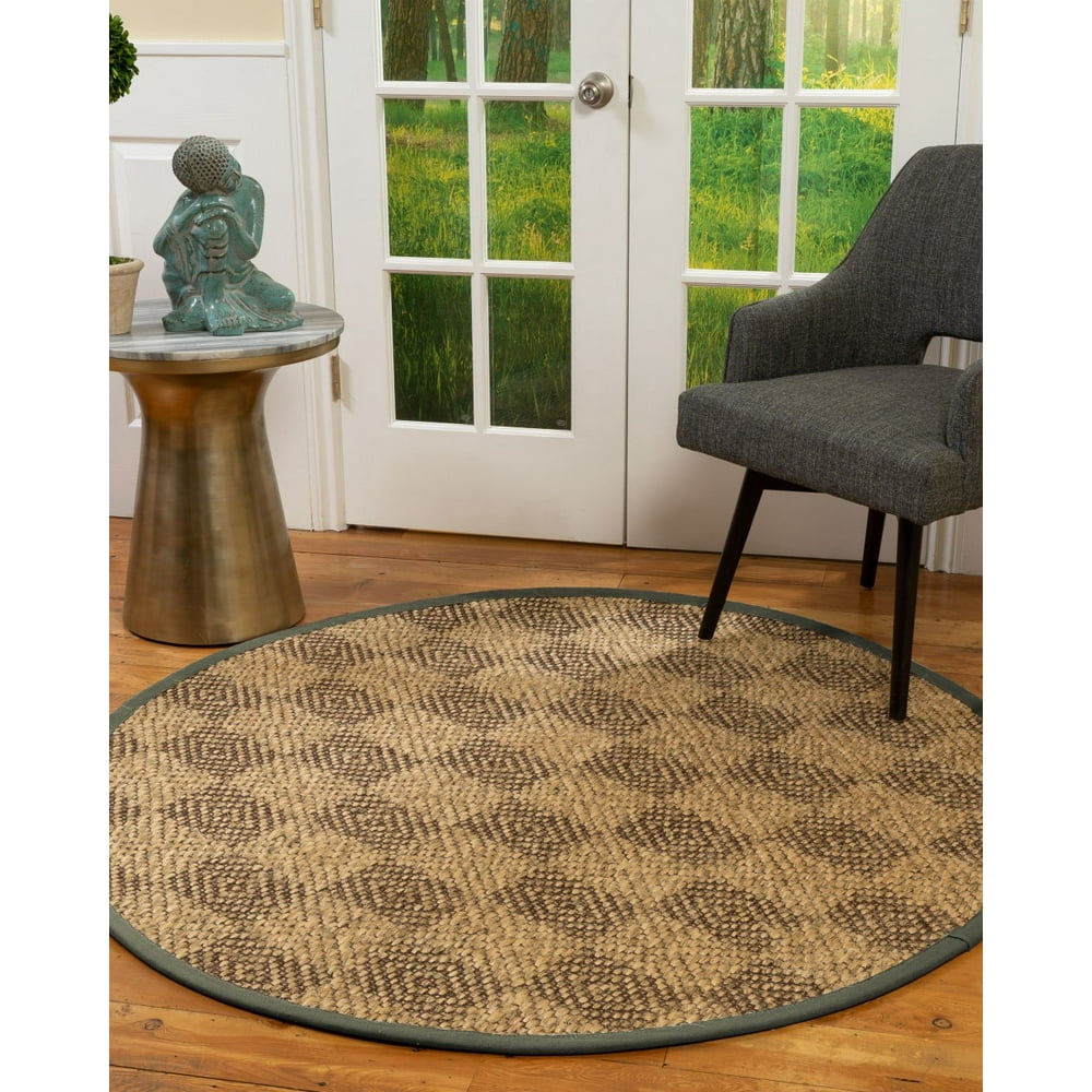 Natural Area Rugs Parson Custom Sisal Rug, 6', Round Green Border