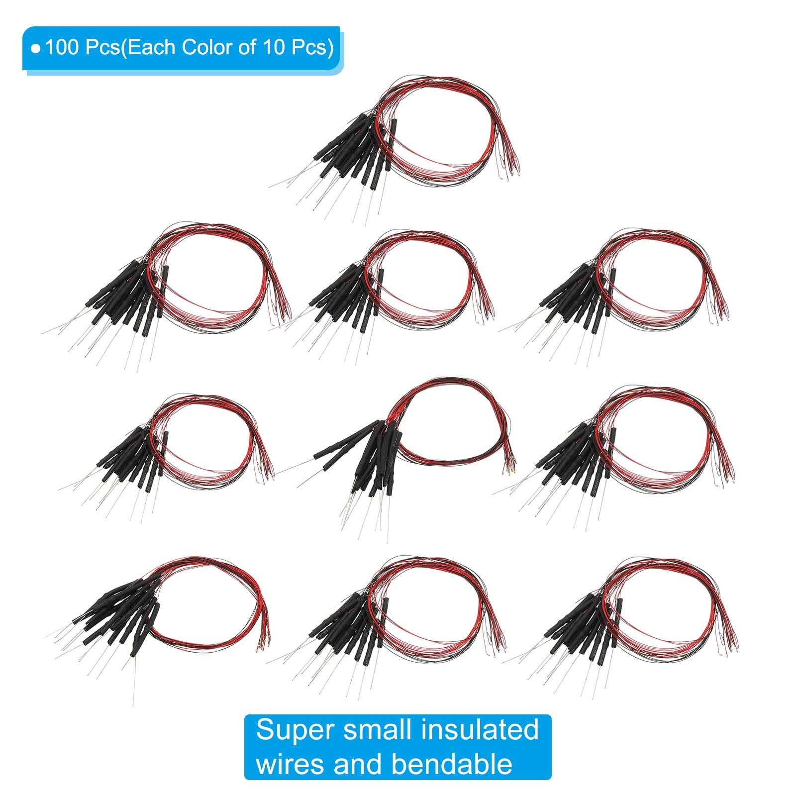 Uxcell 0402 Pre-Wired Micro LED, 100 Pcs 9-12V Pre-soldered Mini Light Emitting Diodes Surface Mount Device for Model, DIY, Science Projects, 9.8" Length, 10 Colors